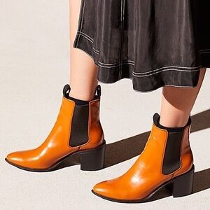 Free People Tan and Black Pleather Heeled Ankle Boots
